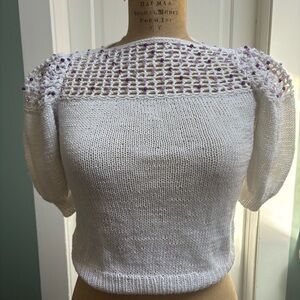 Hand Crafted White Sweater with Purple Accents